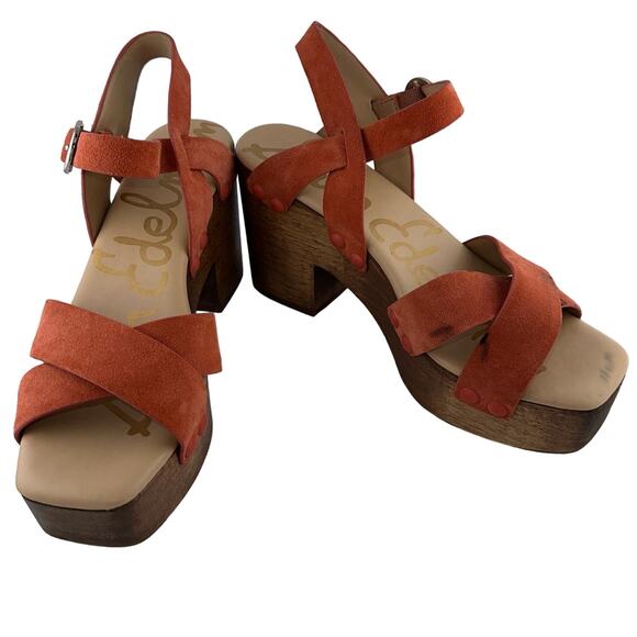 Sam Edelman Josefine Orange Suede Open Toe Platform Clog Heeled Sandals 7M NWOB - Picture 1 of 4